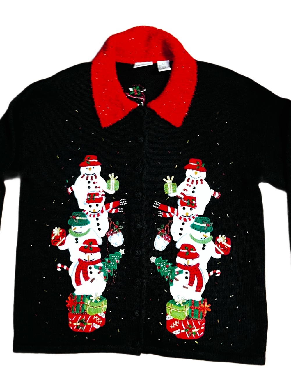 Carolina Colours ~ Medium ~ Multi-Colors Embroidery/ Beaded Snowmen Cardigan